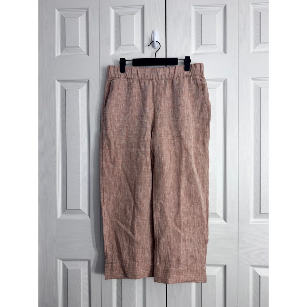 J.Jill The Linen High Rise Cropped Pants Women Small Pink Elastic Waist Wide Leg